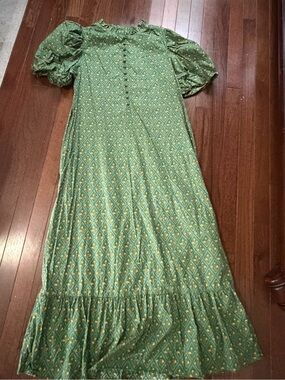 Hyacinth House/ Tuckernuck Green Printed Puff Sleeve Maxi Dress